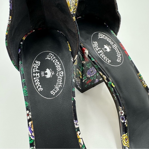 Red Fleece Brooks Brothers Floral Heel Sandal Peep Toe - Picture 8 of 13